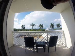 I check out the GoPro prior to heading to the beach. The fisheye setting would be appropriate for photographing fish. Notice the excellent roof view from our balcony.